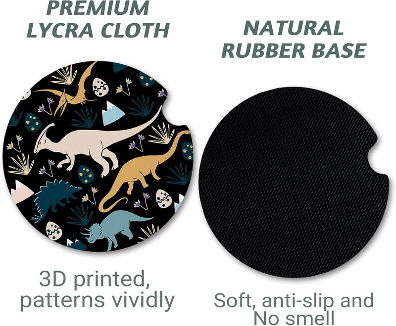 Yonlevres Dinosaur Car Coasters - Anti-Slip Rubber Cup Mat with Finger Notch - 2 Pack for Car Cup Holders - Cute Interior Accessories for Women & Men - Image 5